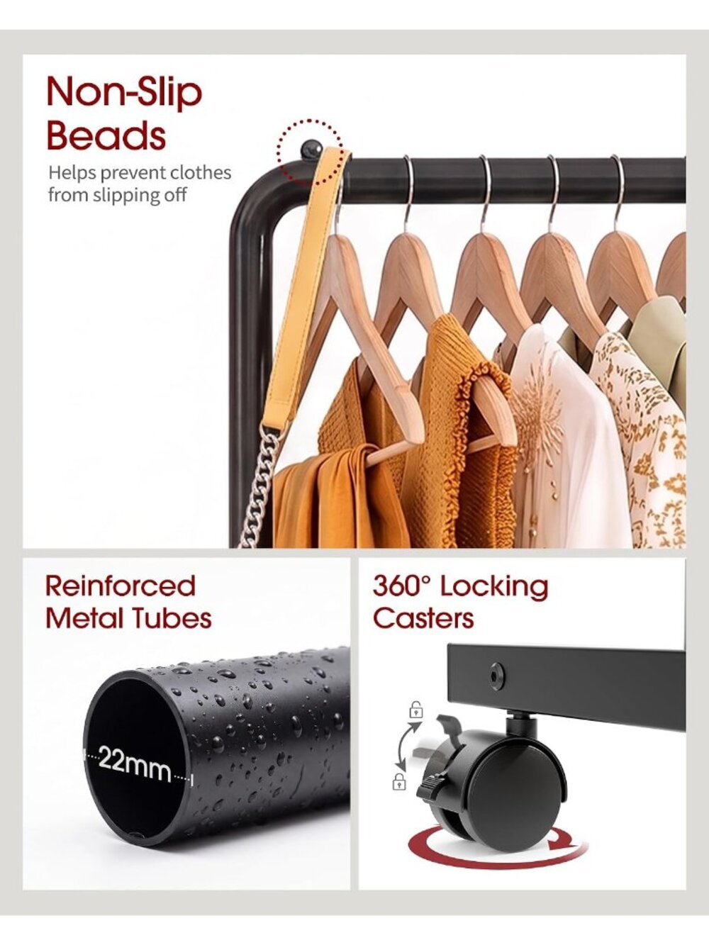 New Clothes Rack - Clothing Rack with Storage Mesh Shelf & Casters, - Picture 5 of 9